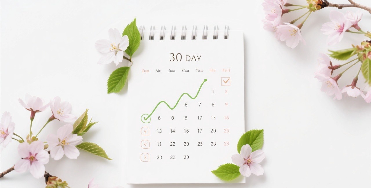 30-day challenge calendar with spring flowers and progress tracking