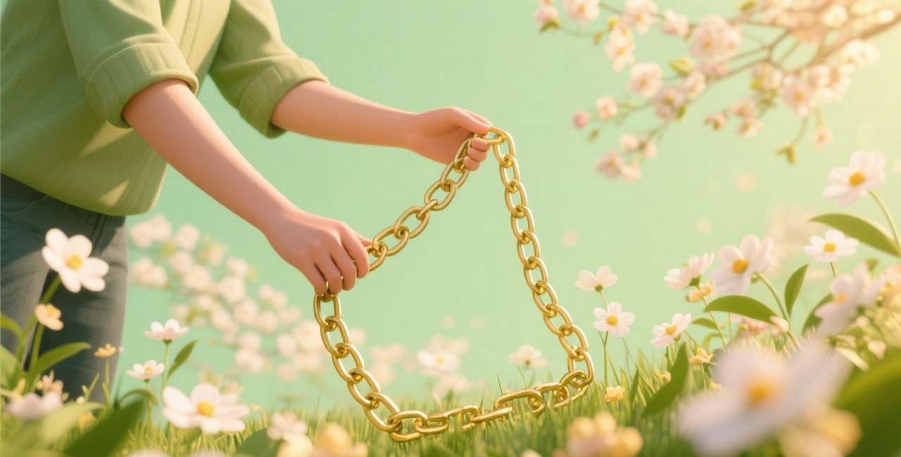A person building a chain of small habits with spring background, representing habit formation and consistency